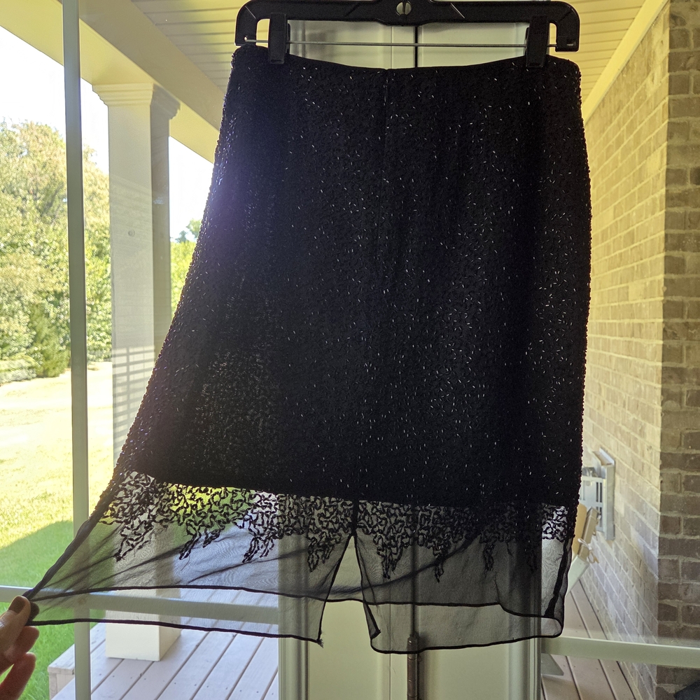 Pretty Marina P10 Elegant Black BEADED Lace Skirt 100% SILK